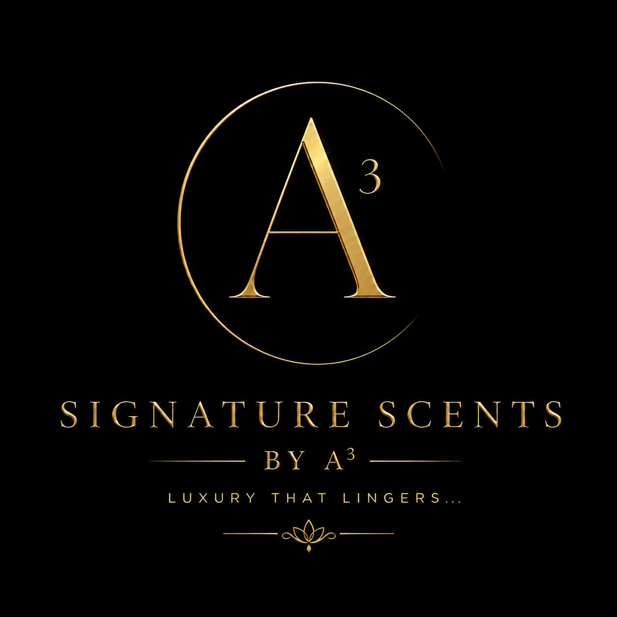 Signature Scents by A³ gold logo on black